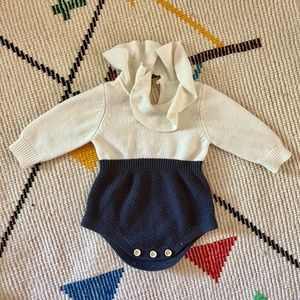 Isabella Ruffle Collar Colorblock Knit Cotton Bodysuit ASHMI & CO.